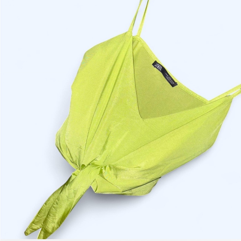 Zara Lime Green Satin Tie-Front Cami Tank Top